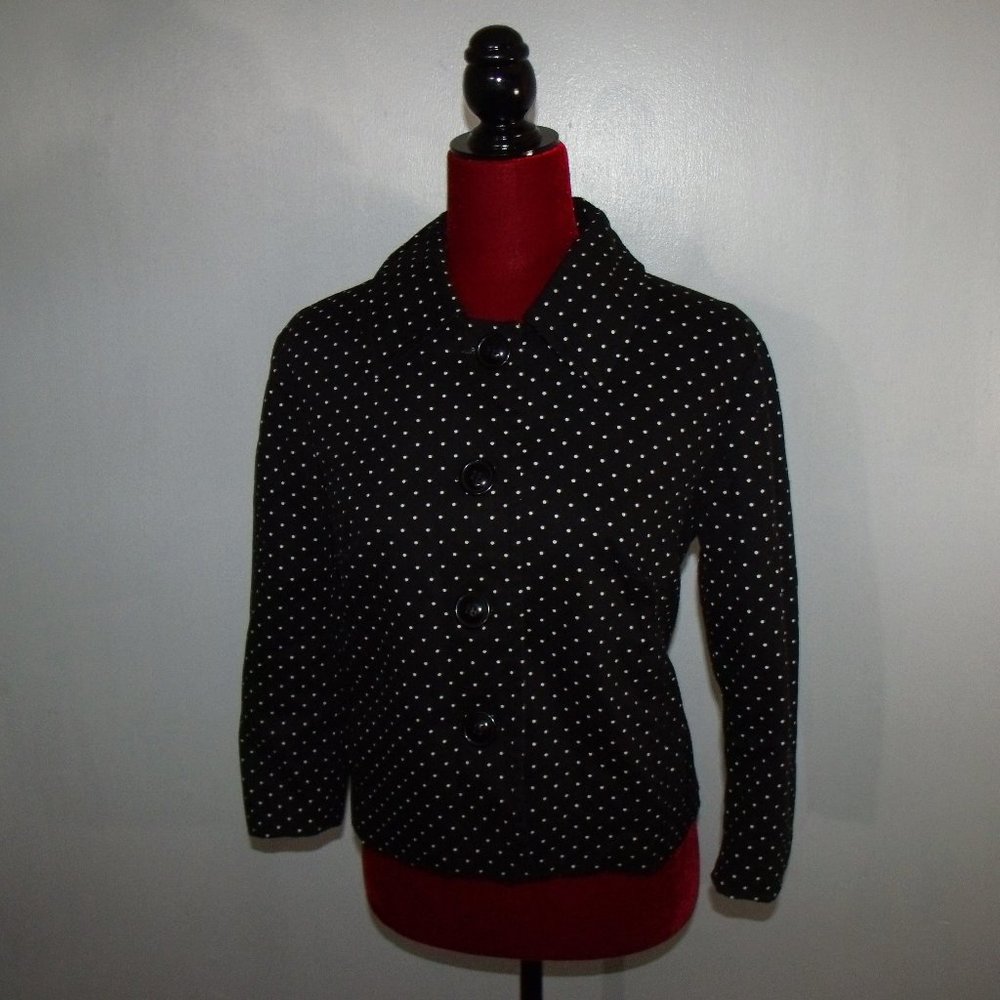 Briggs New York Black White Polka Dot Box Pleat Back Women’s Jacket Size 8
